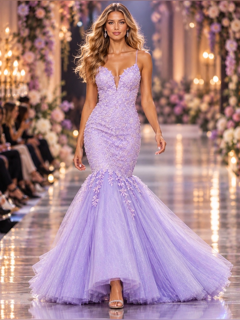 Christina Wu Lavender Lace Mermaid Prom Gown